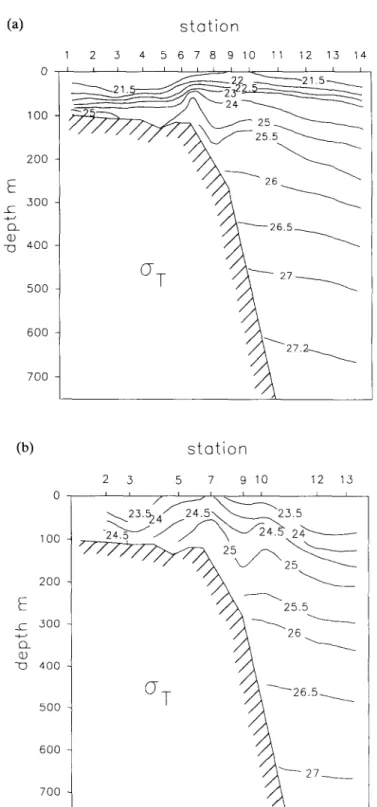 Fig.  4.  Cross-section  of ot in (a)  September  1988  and in (b)  December  1989. 