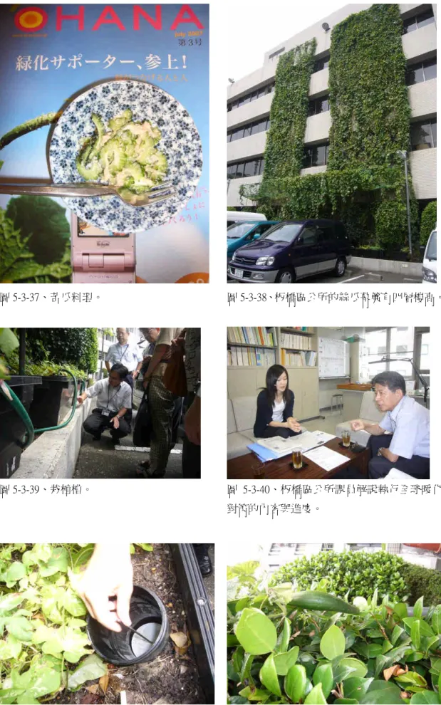 圖 5-3-39、栽植槽。 圖 5-3-40、板橋區公所課員解說執行全球暖化 對策的內容與進度。