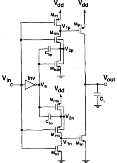 Fig.  4.  The  1.5V  CMOS  bootstrapped  dynamic  logic  circuits  in-  cluding  the  CMOS bootstrapper  circuit