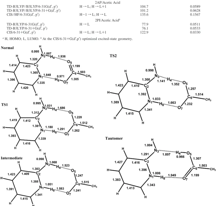 TABLE 5: Low-Lying Singlet Electronic Transitions (S ππ* ) of 2AP/Acetic Acid and 2PI/Acetic Acid Calculated via TD-B3LYP and CIS Methods