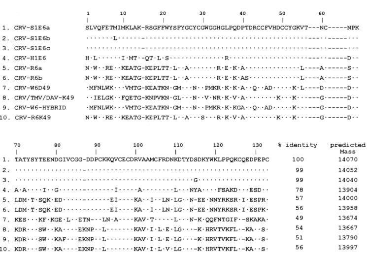 Fig. 1. Amino-acid sequences and molecular masses of venom PLA 2 s deduced from the nucleotide sequences of 10 cDNA clones of C