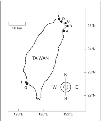 Fig. 1. Locations of water sampling stations (A, B, C, D, E, F, G).
