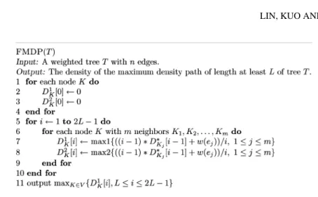 Figure 2. Algorithm for finding the density of the maximum-density path of length at least L.