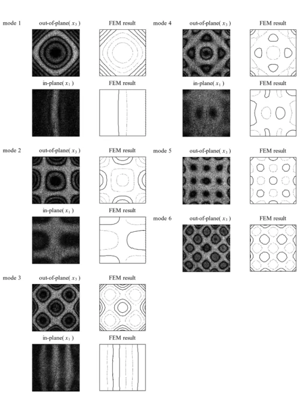 Fig. 7. Mode shapes of Specimen 2 obtained by AF-ESPI and the ﬁnite element method.