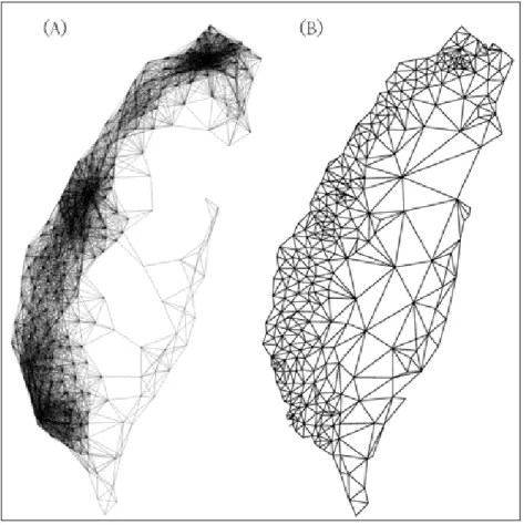 圖 2  空間權重矩陣示意圖  (A) W D30 ; (B) W Q1 