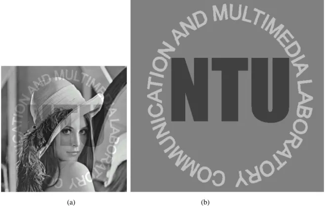 Figure 1. (a) The visibly watermarked lena image produced using the algorithm proposed by Braudaway et al