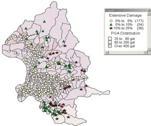 Figure 10. School building damage estimation for Taipei City (Yeh et al., 1999).