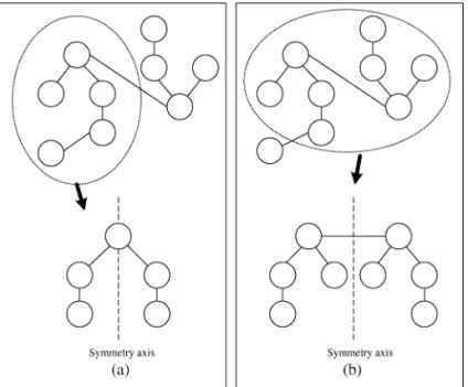 Fig. 1. Subtrees of an unrooted tree and their symmetric drawings.