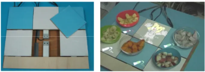 Figure 2. The smart lunch tray and the persuasive game. 