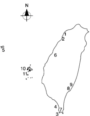 Figure 1. Distribution of Glycine accessions collected in Taiwan used in the present study