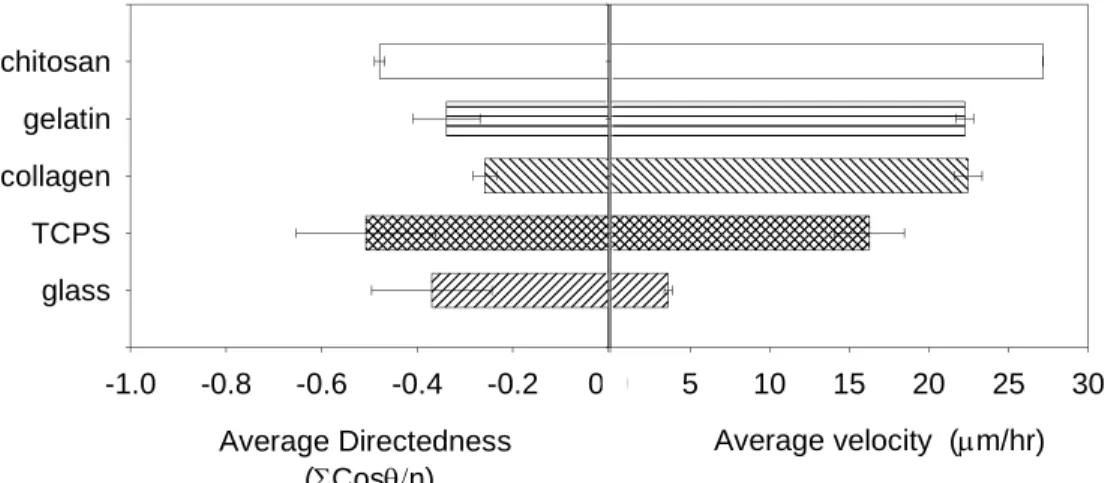 Fig. 2    The average directedness and velocity of NHDF on different substrata in 1 V/cm EF