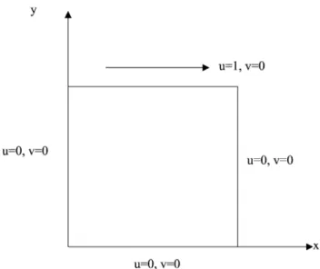 Fig. 1. Square cavity flow problem with boundary conditions.