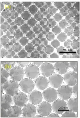 Fig. 6 TEM of colloidal silica/titania spheres by  heterogeneous aggregation method.   