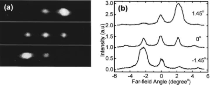 FIG. 3. 共a兲 CCD image, and 共b兲 far-field intensity pattern of a 6.9