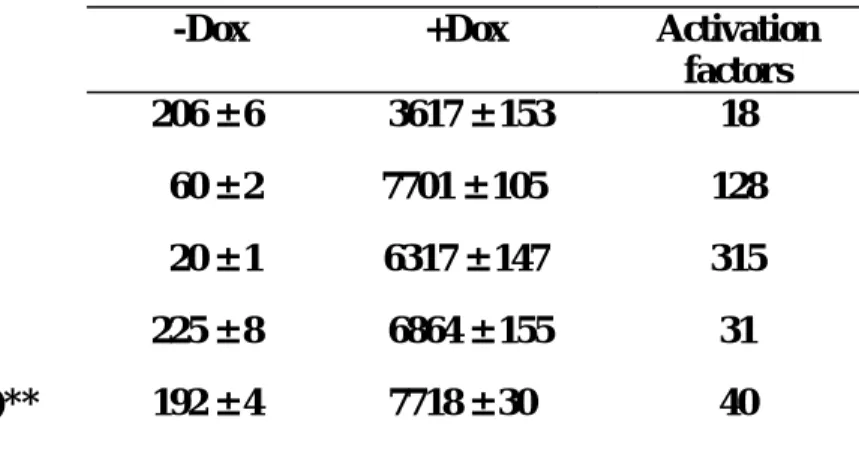 Table 2. Effect of tetracycline regulated transcriptional silencers on the transactivating                 activities of rtTA