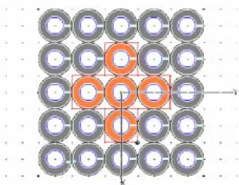 圖 4.2 現行載具平台規格圖  2.控制載具穩定懸浮(1)  控制方法 :   (1)判斷載具的邊角位置和磁偶極矩的(x，y)座標位置是否在該組電磁鐵線圈的 範圍內（x1~x2,y1~y2），if(x1&lt;x&lt;x2、y1&lt;y&lt;y2)成立代表載具上的永久磁鐵 進入到該組電磁鐵線圈的範圍內，便將該組電磁鐵線圈開啟，使載具跑到平 台任何位置皆有斥力使之上浮。  (2)並利用控制參數 kp 和進入該組電磁鐵線圈的磁偶極矩高度位置與平衡點高 度的誤差值來控制各組電磁鐵線圈的激磁電流(如 4-1