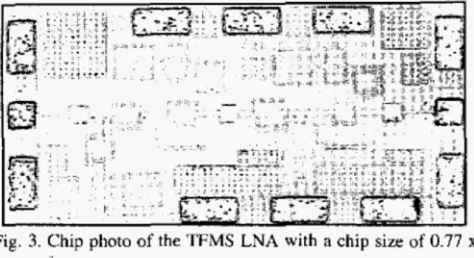 Fig.  3.  Chip photo  of  the  TFMS  LNA  with a chip  size of  0.77  x  0.4  nun'-. 