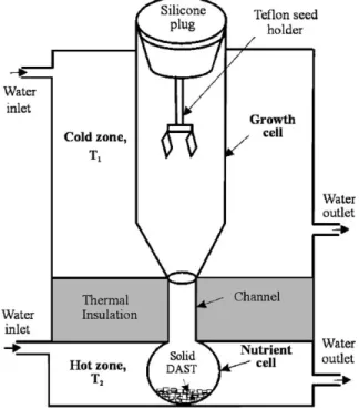 Fig. 1 represents the schematic diagram of the crystal growth system. In this apparatus, a growth cell consisted of two zones viz., the upper zone was a cylindrical glass cell of capacity 400 ml having a proper slope at its bottom and lower zone was a 100 