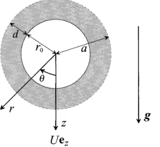 FIG. 1. Geometrical sketch for the sedimentation of a composite sphere.