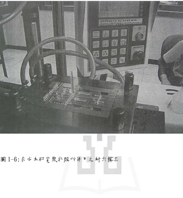 圖 1-6:合成本研究聚乳酸所使用之射出模具 