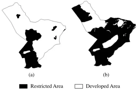 Figure 2. Spatial policies (a) the baseline policy (b) the conservation policy within the study watershed.