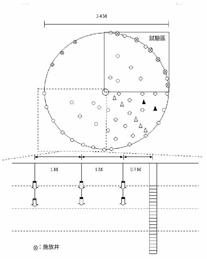 Figure 2.2    The locations of the suction well, injection wells and sampling wells  on the SVE experimental site 