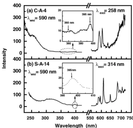 Fig. 3. SEM micrographs for Ba 0.9 Eu 0.1 MgAl 10 O 17 obtained via (a) the sol–gel route after calcination in air at 1400 ◦ C (S-A-14) and (b) heating in the reducing atmosphere for the sol–gel-derived precursors calcined in air at 1400 ◦ C (S-R-14).