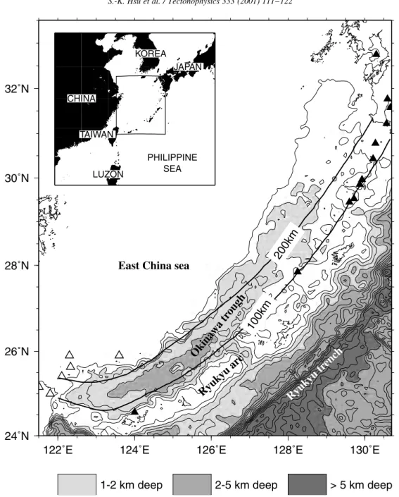 Fig. 1. Location of the study area. Bathymetry greater than 1000 m is shaded. Contour interval is 500 m