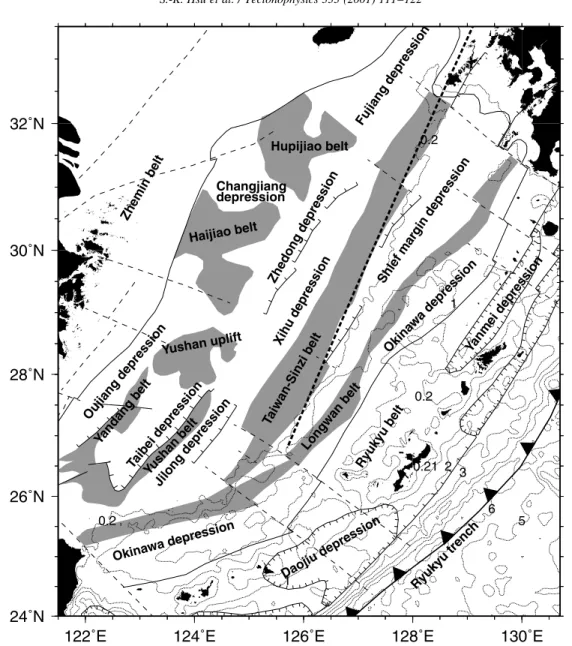 Fig. 2. Tectonic framework of the study area (modi®ed mainly from Sun (1981) and Liu (1992))