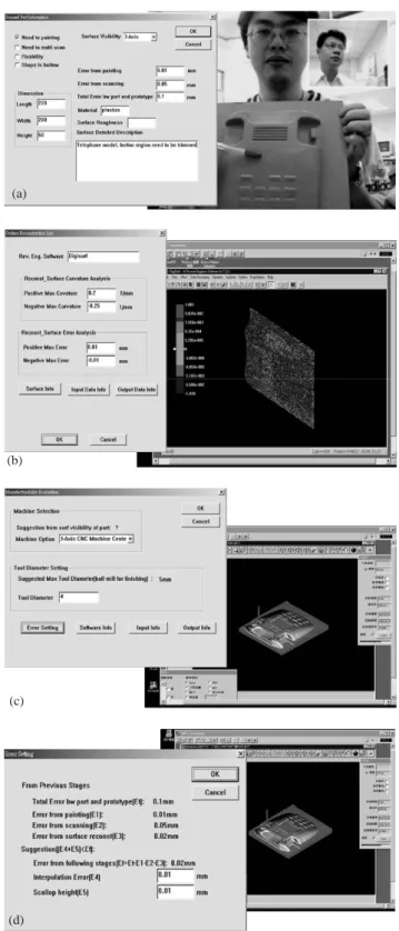 Fig. 10. Snapshots in the processes of the remote collaborative reverse engineering system developed in this paper through conventional CSCW methods (videoconferencing or application-sharing), along with the STEP-based product engineering information recor