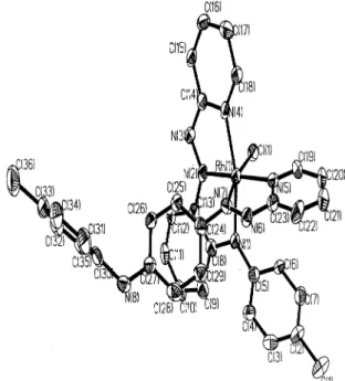 Figure 5. ORTEP plot and atom numbering scheme for the cationic part of the complex 6d