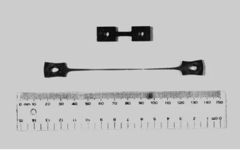 Fig. 9. Examples of the regular 2 Ti 3 Al-Nb tensile specimens before and after superplastic loading at 10008C and 2  10 ÿ4 s ÿ1 with a maximum elongation of 1081% (courtesy of Prof