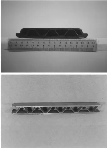 Fig. 14. Examples of the three-layer, perpendicular-rid strengthened Ti- Ti-6Al-4V structure using SPF/DB technique