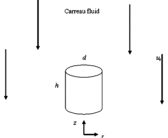 Fig. 1. Sedimentation of a rigid, cylindrical particle of diameter d and height h in an infinite Carreau fluid; u t is the terminal velocity of the particle