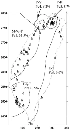 Fig. 3. Five homogenous O subregions (Yu and Chang, 1999).
