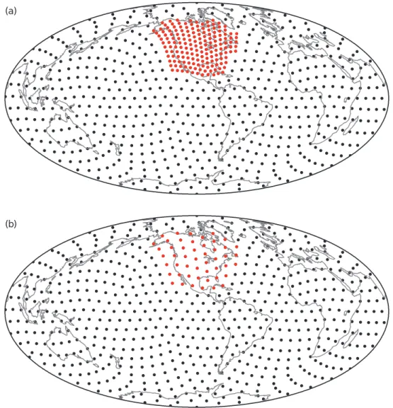 Figure 1. Triangular grid of knots used in the inversion—(a) For the parametrization of the isotropic S-velocity structure v S , (b) For the parametrization of the anisotropic parameter ξ