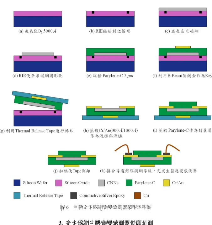 圖 6  生醫奈米碳網應變感測器製程流程圖 