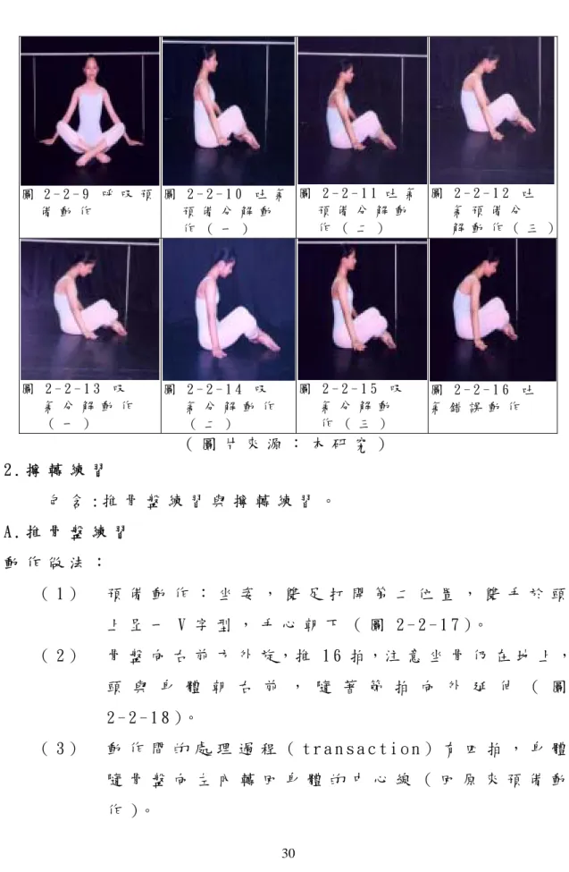 圖 2 - 2 - 9   呼 吸 預 備 動 作   圖 2 - 2 - 1 0   吐 氣預 備 分 解 動 作 （ 一 ）   圖 2 - 2 - 1 1 吐 氣預 備 分 解 動作 （ 二 ）   圖 2 - 2 - 1 2   吐  氣 預 備 分   解 動 作 （ 三 ） 圖 2 - 2 - 1 3   吸   氣 分 解 動 作   （ 一 ）   圖 2 - 2 - 1 4   吸   氣 分 解 動 作   （ 二 ）   圖 2 - 2 - 1 5   吸  氣 分 解 動  作 （ 
