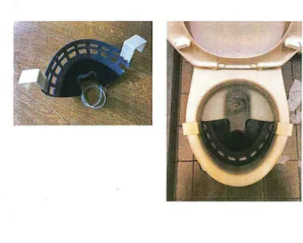 Figure  18: Third urine sample collector model (left) and when it's  installed in  toilet bowl (right) 