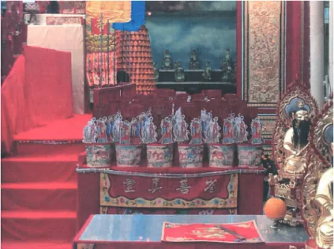 圖 3.  禮斗，主要是禮拜道教的斗姆元君及南北二斗星君。內放 有米、鏡、尺、剪、燈、劍等。