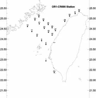 Figure 1. Location of the sampling stations during the  cruise ORI cr666 in the Taiwan Strait.