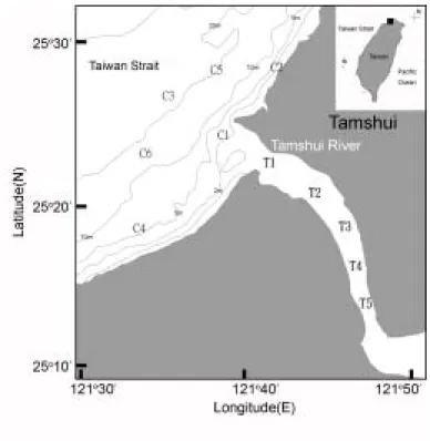 Figure 1. 2003 年於台北淡水河口域之採樣測站圖 