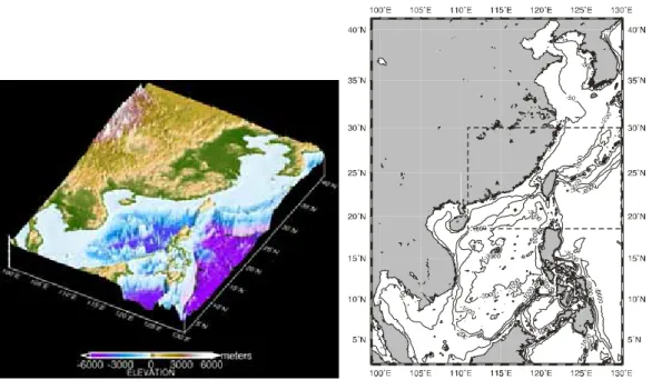 Fig. 1 Perspective view of the Asian        Fig. 2 TSSNOW domain (dashed   marginal seas