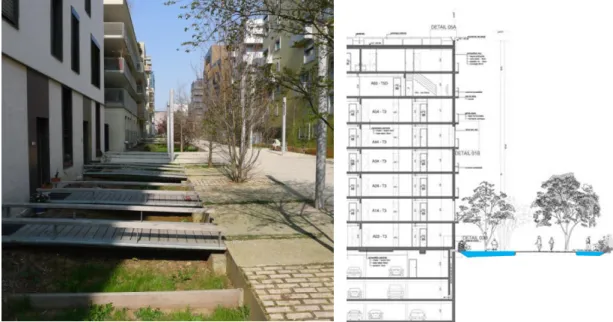 圖 4-7  法國巴黎西南賽納河畔新市區住宅社區院落利用高差提升風災調適能力 