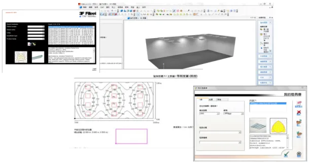 圖 3-6  DIALux 實體和算例結果的螢幕顯示  (資料來源：本研究實際模擬情況) 