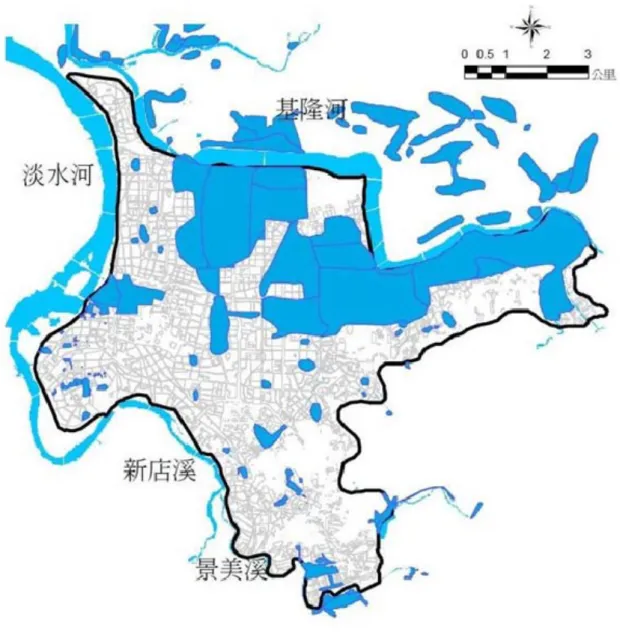 圖 6-4 臺 北 市 中 央 區 納 莉 颱 風 調 查 淹 水 範 圍   (資料來源：本計畫整理) 