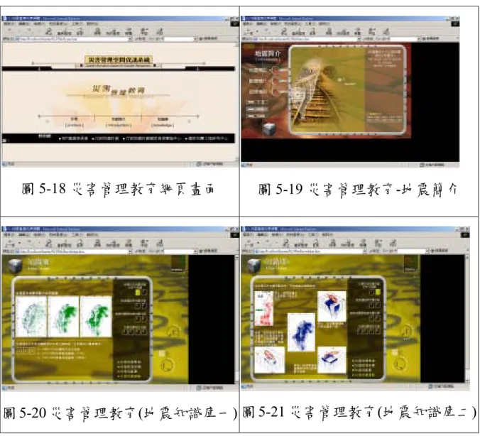 圖 5-18 災害管理教育網頁畫面  圖 5-19 災害管理教育-地震簡介 