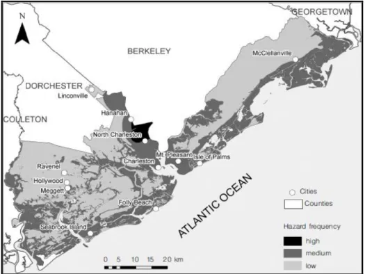 圖 2-4  Charleston County 之多重災害頻率  資料來源：Tate et al., 2010, Fig. 2   