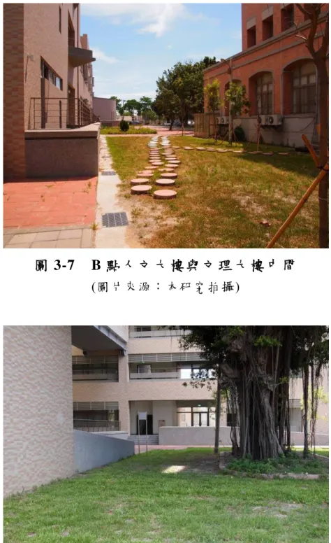 圖 3-7  B 點人文大樓與文理大樓中間  (圖片來源：本研究拍攝) 