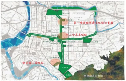 圖 3.36 台北市綠之網示意圖  資料來源：台北市都市更新處，2009  圖 3.37 人行道改善照片  資料來源：台北市都市更新處，2009  三、台北市綠之網工程計畫(營建署及北市都市更新處，2009)  臺北市為將山水綠色景觀串連全市，於 96 年辦理「綠之網」都市空間綠美化工程，除以親山親水計畫推動郊區河川綠地保育，並推動都市綠地公園之闢設及串連。「綠之網」計畫，藉由再造台北市東西向與南北向重要軸帶空間，連接鄰近之點、線、面綠美化空間，以形成綠色網路。綠之網計畫係延續台北市綠色網路先前成果(東西向